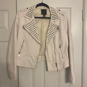 White faux leather studded moto jacket